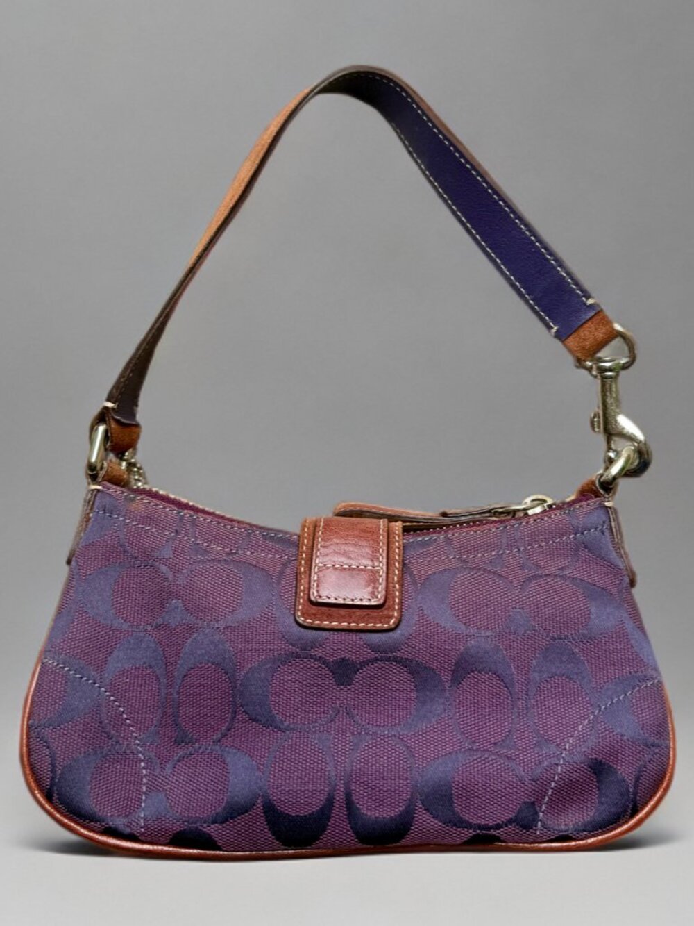Coach Purple Signature Canvas Suede Demi Buckle Shoulder Bag 6362 - Picture 2 of 11
